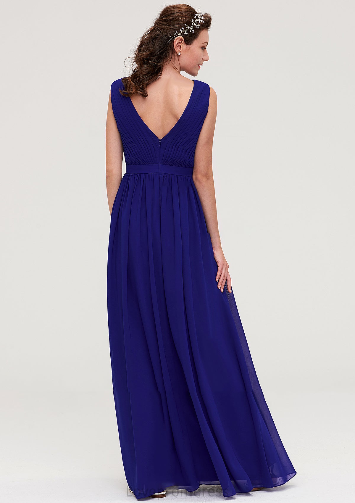 Sleeveless V Neck Chiffon A-line/Princess Long/Floor-Length Bridesmaid Dresseses With Pleated Evelin DYP0025459