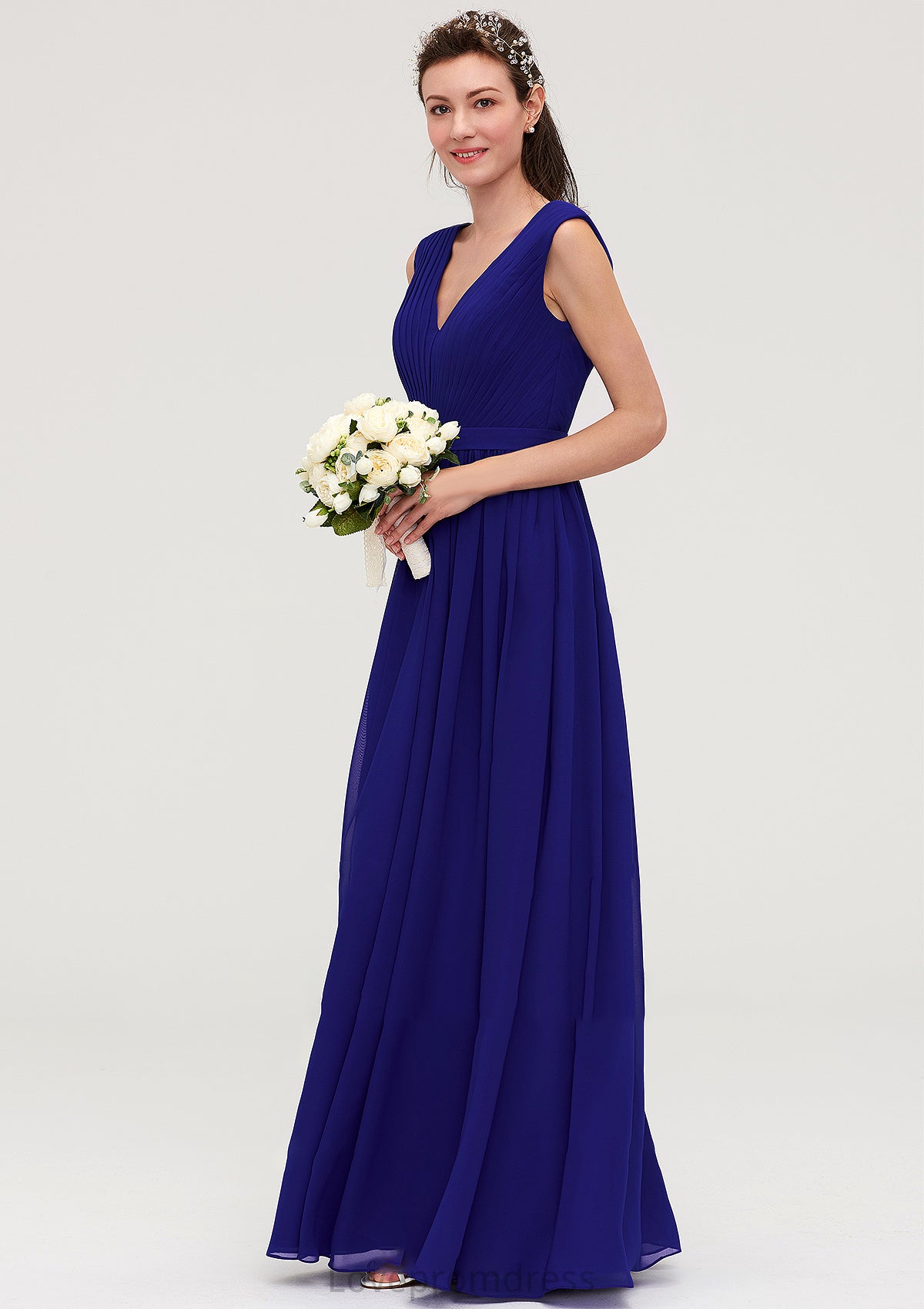 Sleeveless V Neck Chiffon A-line/Princess Long/Floor-Length Bridesmaid Dresseses With Pleated Evelin DYP0025459