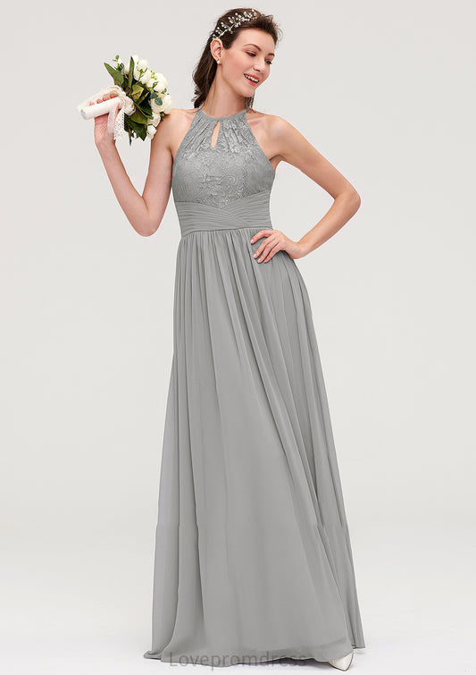 Sleeveless Scoop Neck Chiffon A-line/Princess Long/Floor-Length Bridesmaid Dresseses With Pleated Lace Bethany DYP0025460