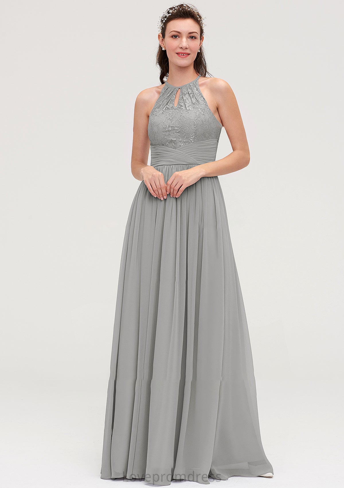 Sleeveless Scoop Neck Chiffon A-line/Princess Long/Floor-Length Bridesmaid Dresseses With Pleated Lace Bethany DYP0025460