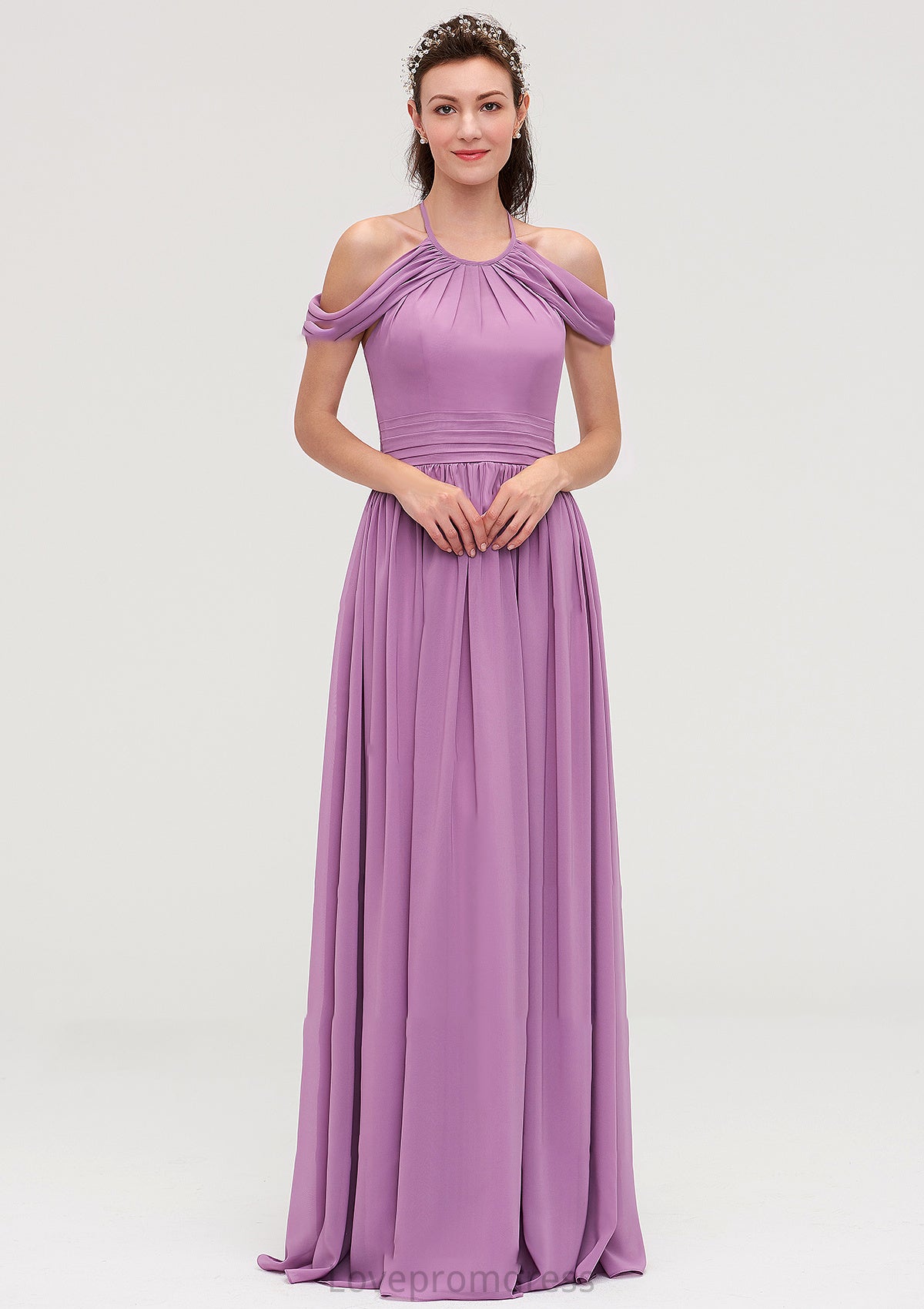 Scoop Neck Sleeveless Chiffon A-line/Princess Long/Floor-Length Bridesmaid Dresseses With Pleated Sydnee DYP0025461