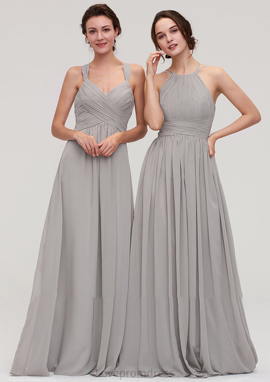 Halter Sleeveless A-line/Princess Long/Floor-Length Chiffon Bridesmaid Dresses With Pleated Madalyn DYP0025462