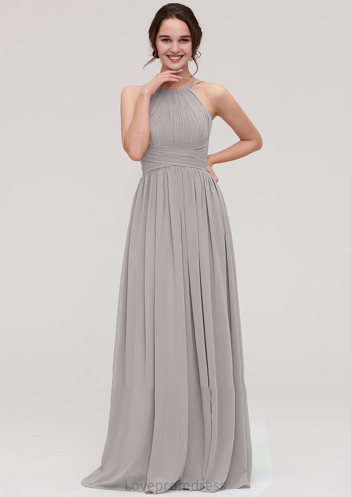 Halter Sleeveless A-line/Princess Long/Floor-Length Chiffon Bridesmaid Dresses With Pleated Madalyn DYP0025462