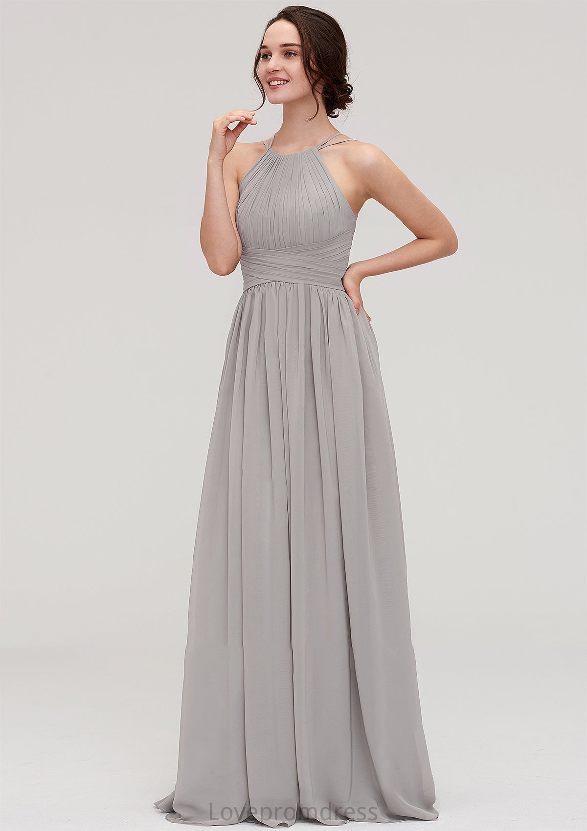 Halter Sleeveless A-line/Princess Long/Floor-Length Chiffon Bridesmaid Dresses With Pleated Madalyn DYP0025462