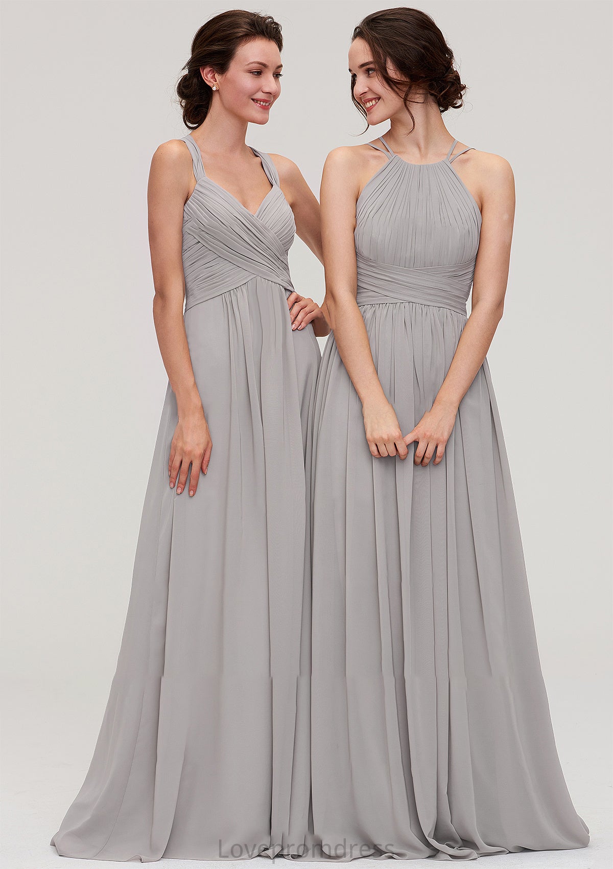 Halter Sleeveless A-line/Princess Long/Floor-Length Chiffon Bridesmaid Dresses With Pleated Madalyn DYP0025462