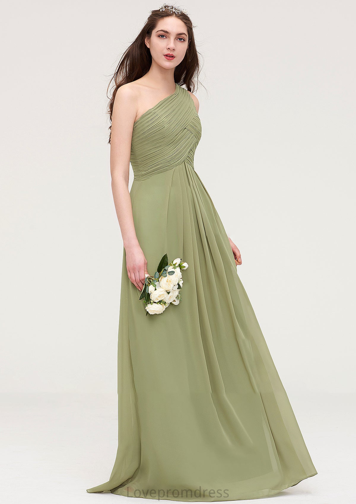 Sleeveless One-Shoulder Long/Floor-Length Chiffon A-line/Princess Bridesmaid Dresses With Pleated Makena DYP0025463