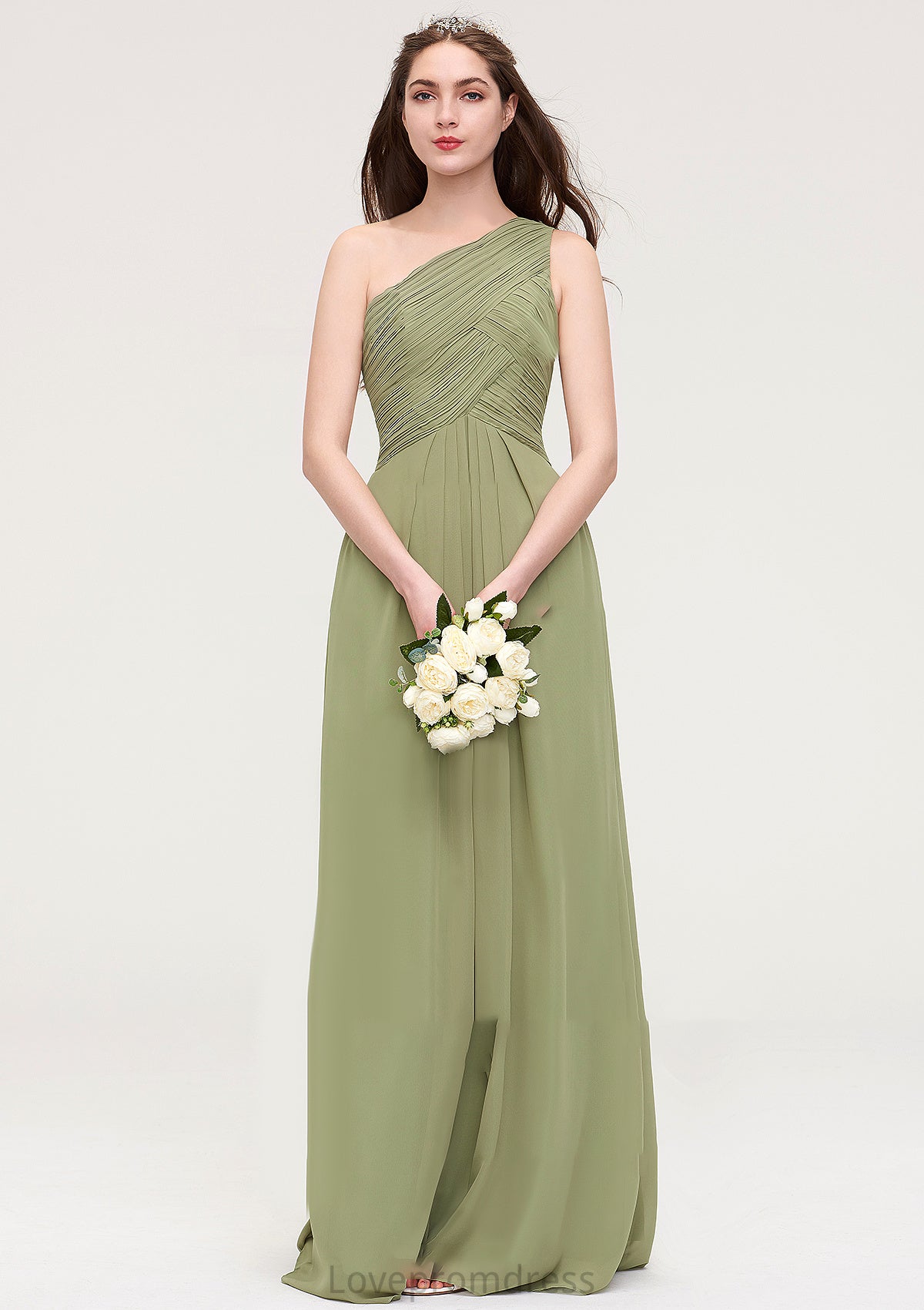 Sleeveless One-Shoulder Long/Floor-Length Chiffon A-line/Princess Bridesmaid Dresses With Pleated Makena DYP0025463