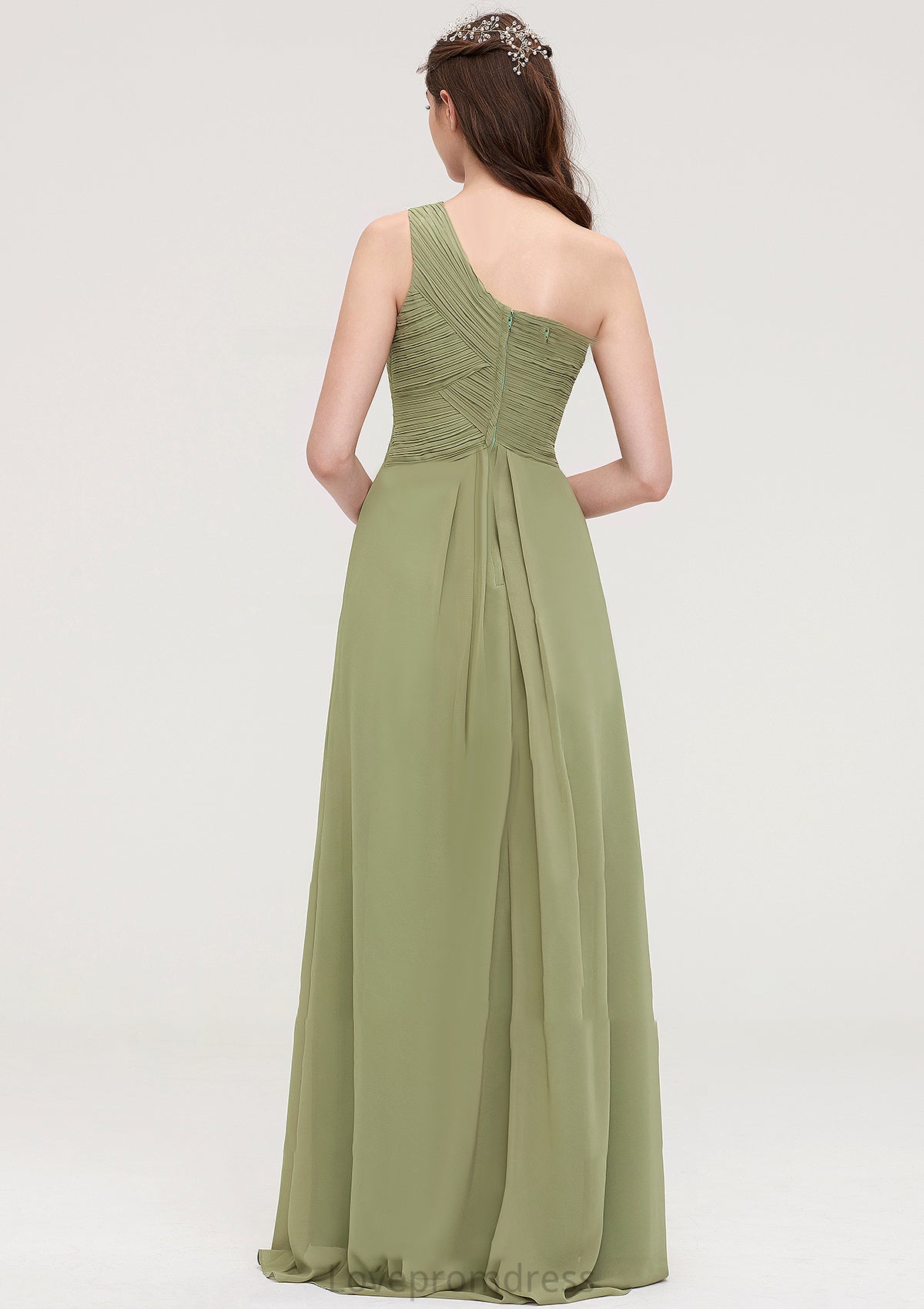 Sleeveless One-Shoulder Long/Floor-Length Chiffon A-line/Princess Bridesmaid Dresses With Pleated Makena DYP0025463