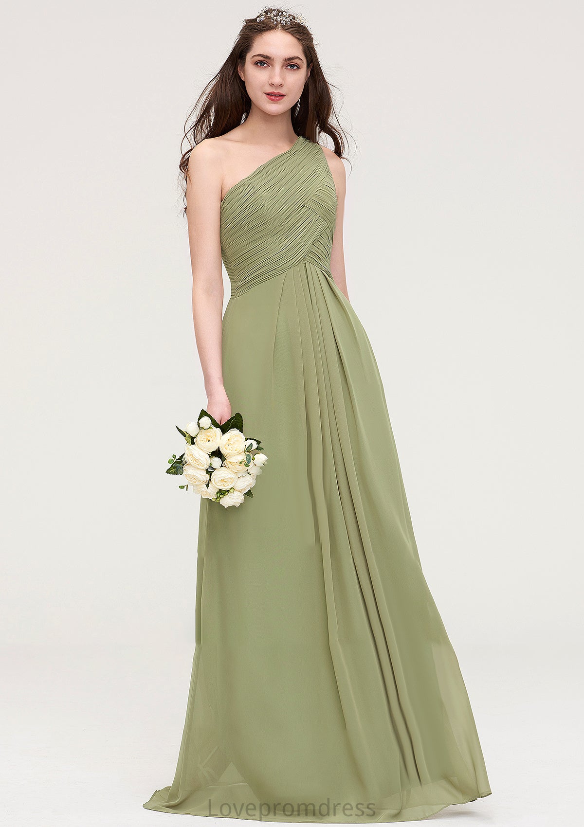 Sleeveless One-Shoulder Long/Floor-Length Chiffon A-line/Princess Bridesmaid Dresses With Pleated Makena DYP0025463