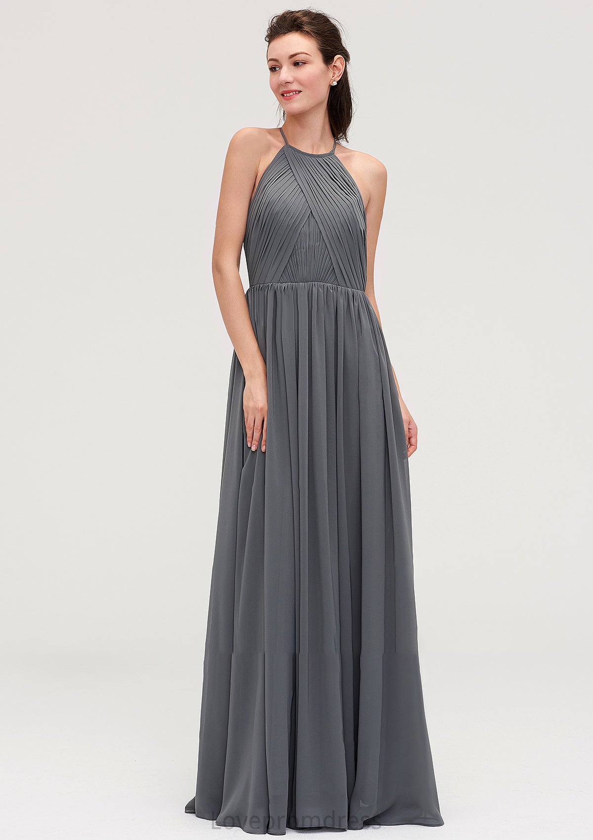 Sleeveless Halter Chiffon A-line/Princess Long/Floor-Length Bridesmaid Dresseses With Pleated Evelyn DYP0025466