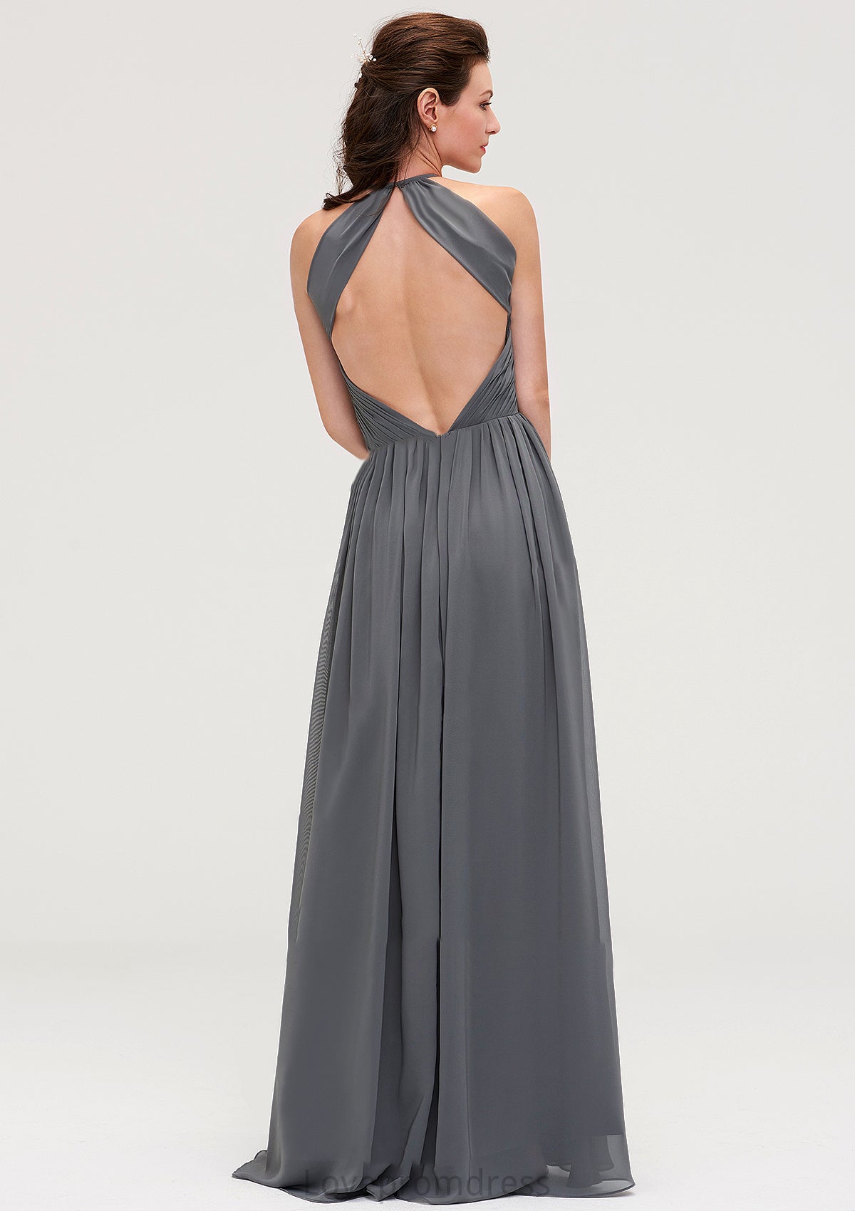 Sleeveless Halter Chiffon A-line/Princess Long/Floor-Length Bridesmaid Dresseses With Pleated Evelyn DYP0025466