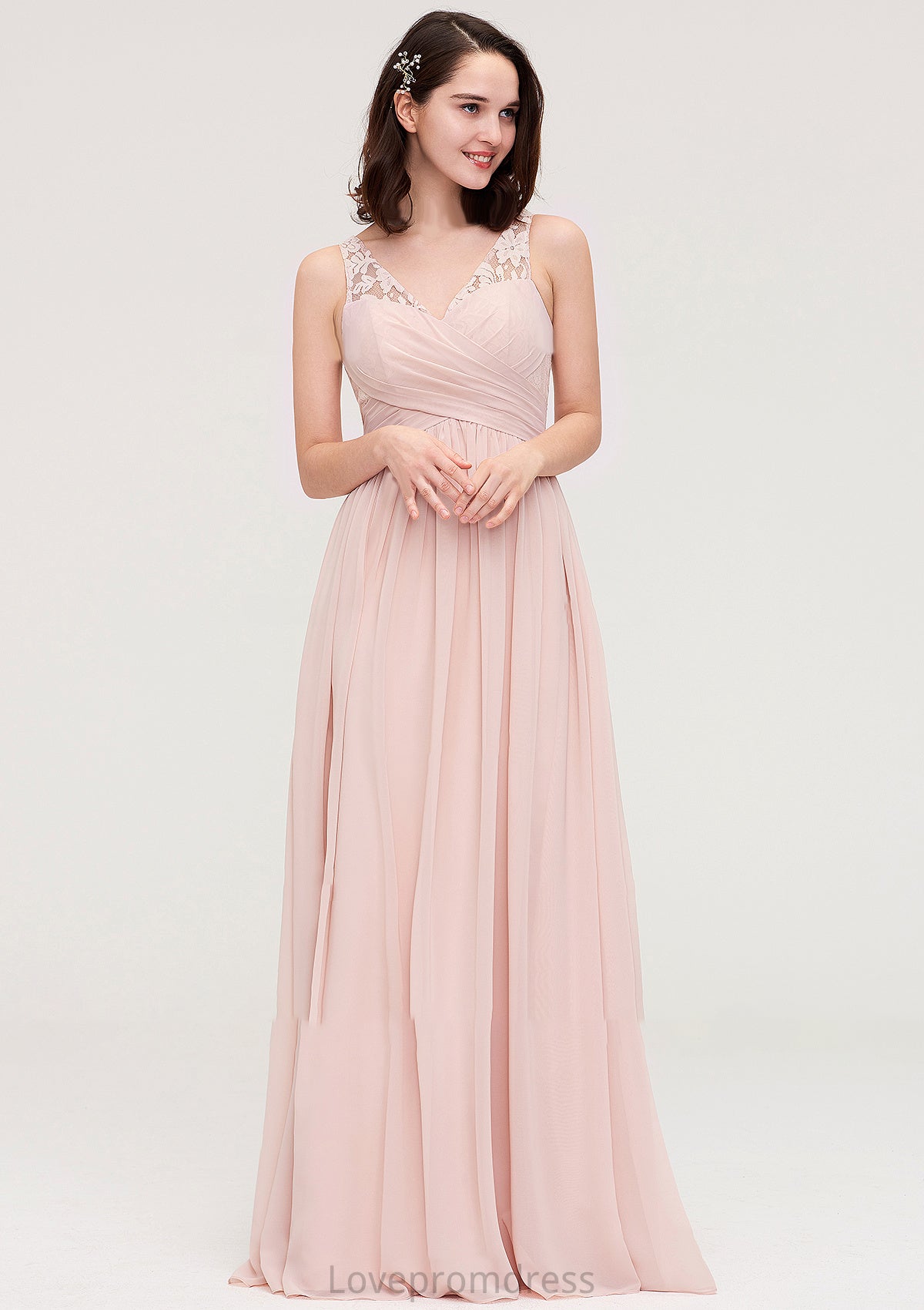 Sleeveless V Neck Long/Floor-Length Chiffon A-line/Princess Bridesmaid Dresses With Pleated Appliqued Seraphina DYP0025467