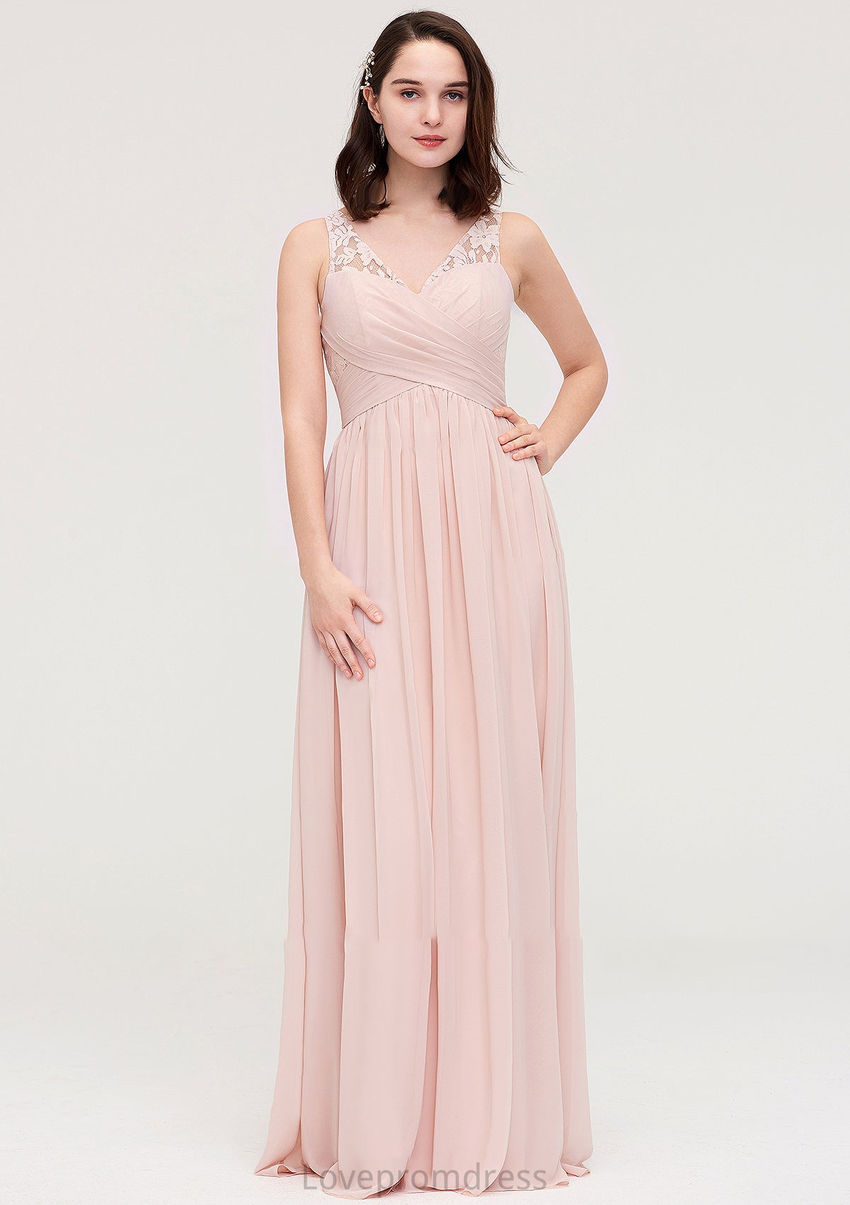 Sleeveless V Neck Long/Floor-Length Chiffon A-line/Princess Bridesmaid Dresses With Pleated Appliqued Seraphina DYP0025467