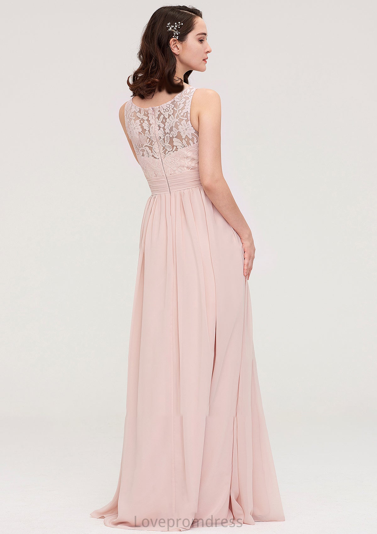 Sleeveless V Neck Long/Floor-Length Chiffon A-line/Princess Bridesmaid Dresses With Pleated Appliqued Seraphina DYP0025467