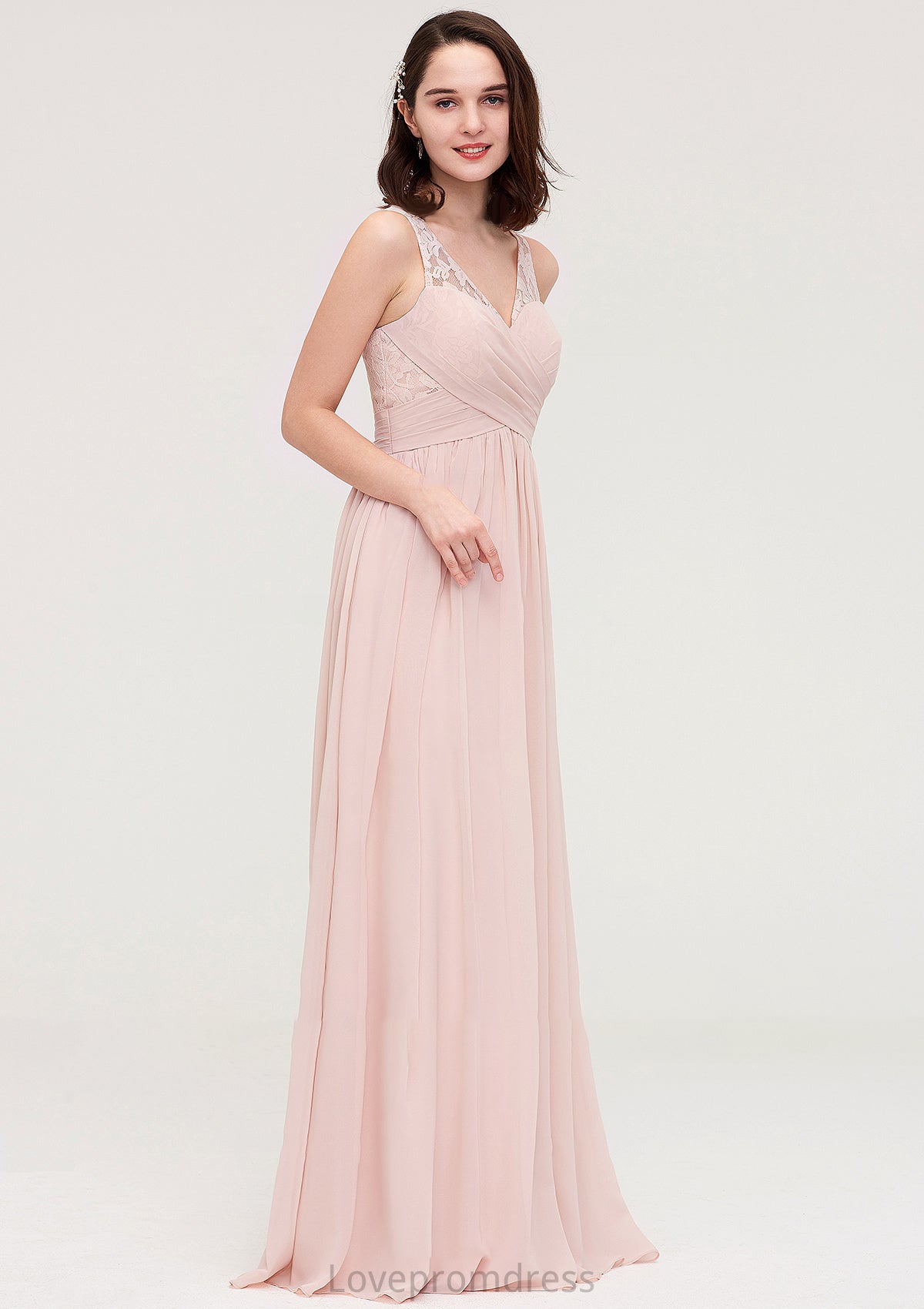 Sleeveless V Neck Long/Floor-Length Chiffon A-line/Princess Bridesmaid Dresses With Pleated Appliqued Seraphina DYP0025467