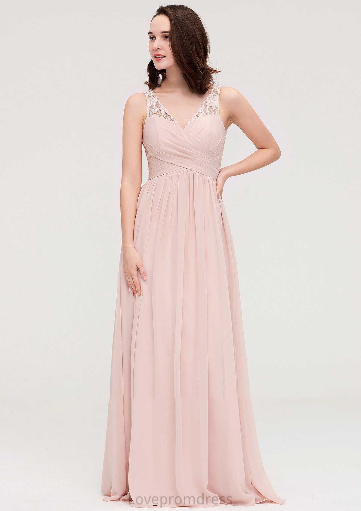 Sleeveless V Neck Long/Floor-Length Chiffon A-line/Princess Bridesmaid Dresses With Pleated Appliqued Seraphina DYP0025467