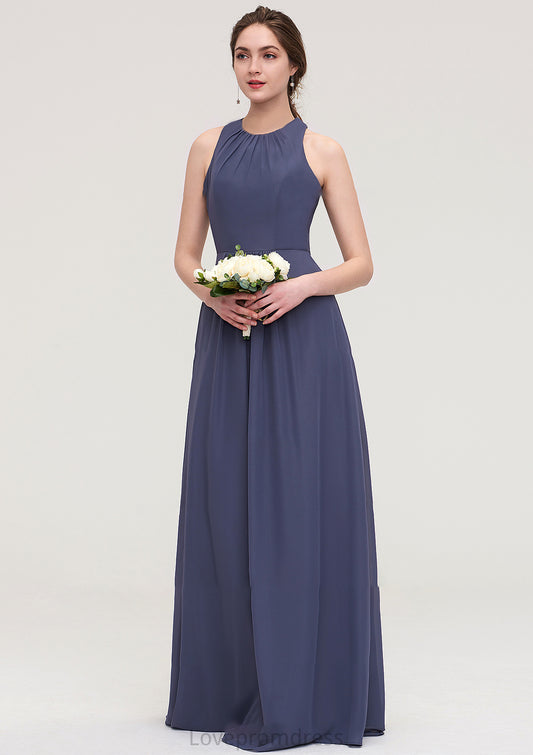 Sleeveless Scoop Neck ong/Floor-Length Chiffon A-line/Princess LStormy Bridesmaid Dresses With Pleated Faith DYP0025470