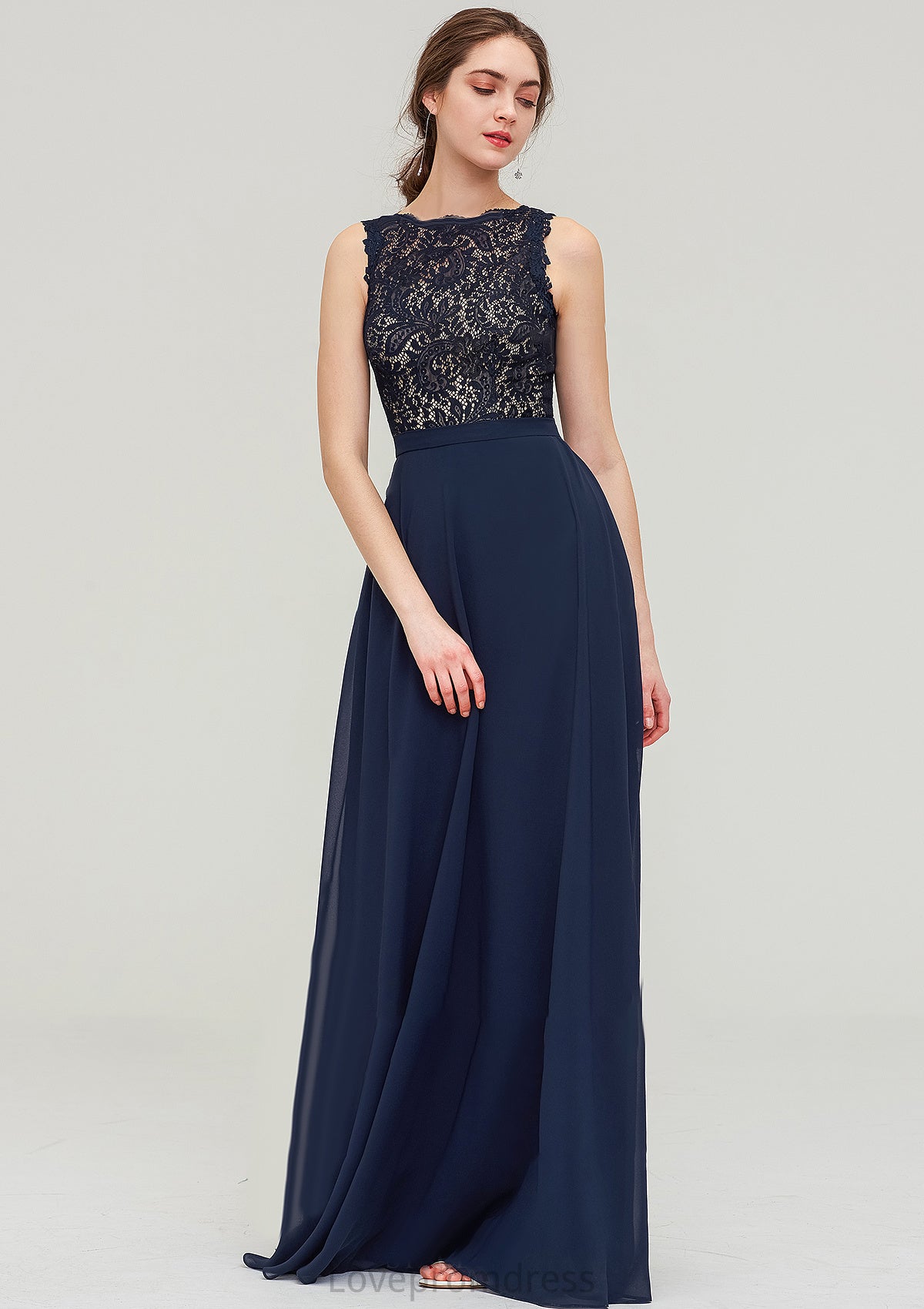 Sleeveless Bateau Long/Floor-Length  Chiffon A-line/Princess Bridesmaid Dresses With Sashes Lace Millie DYP0025471