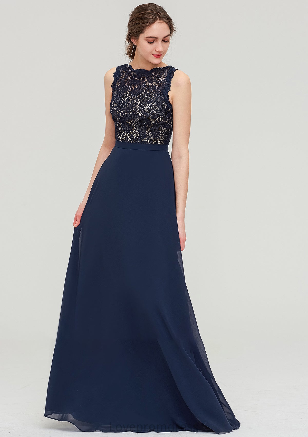 Sleeveless Bateau Long/Floor-Length  Chiffon A-line/Princess Bridesmaid Dresses With Sashes Lace Millie DYP0025471