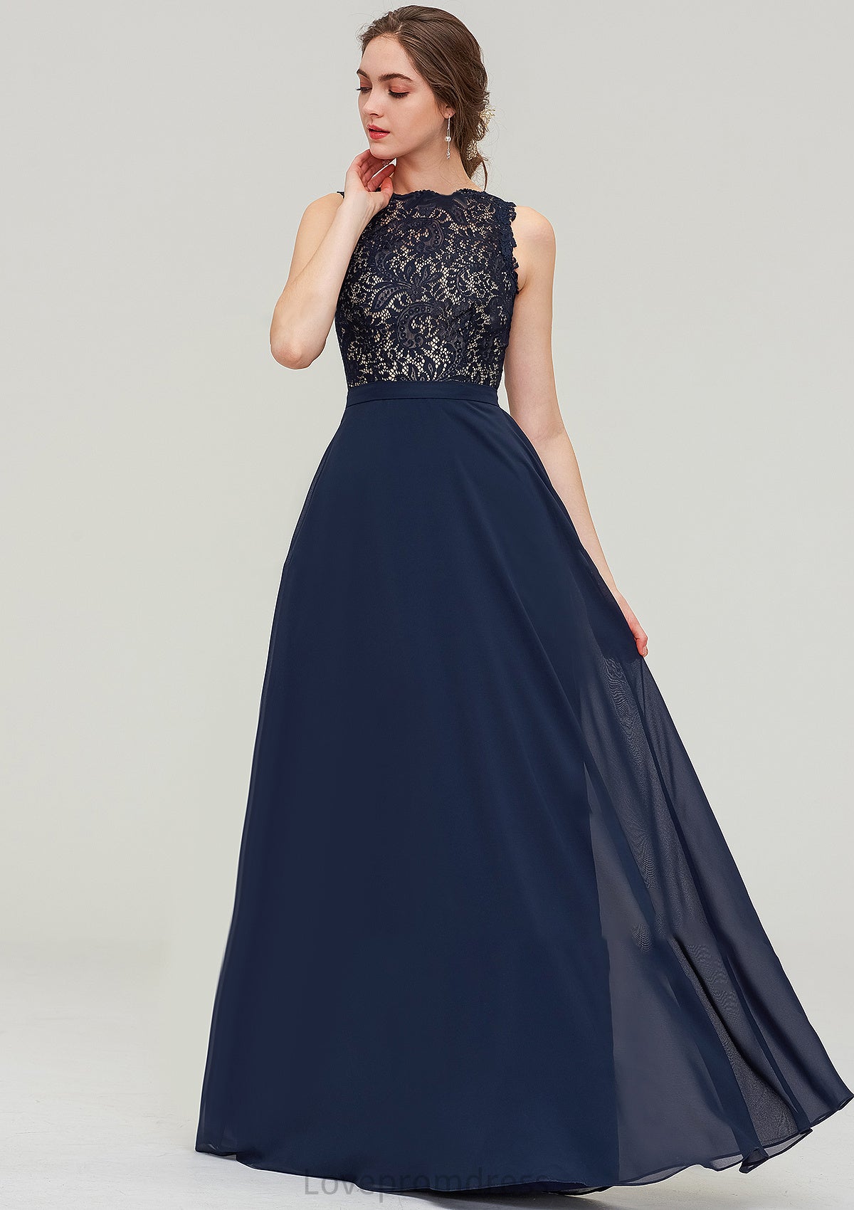 Sleeveless Bateau Long/Floor-Length  Chiffon A-line/Princess Bridesmaid Dresses With Sashes Lace Millie DYP0025471