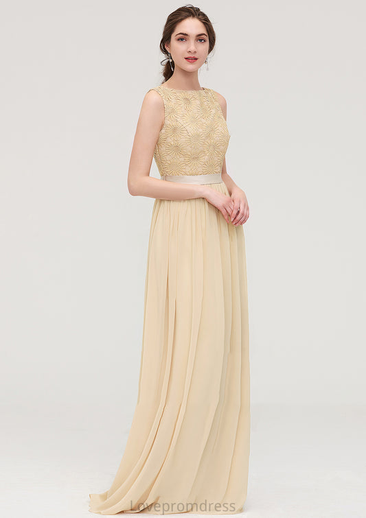 Bateau Sleeveless A-line/Princess Chiffon Long/Floor-Length Bridesmaid Dresses With Sashes Lace Gracie DYP0025472