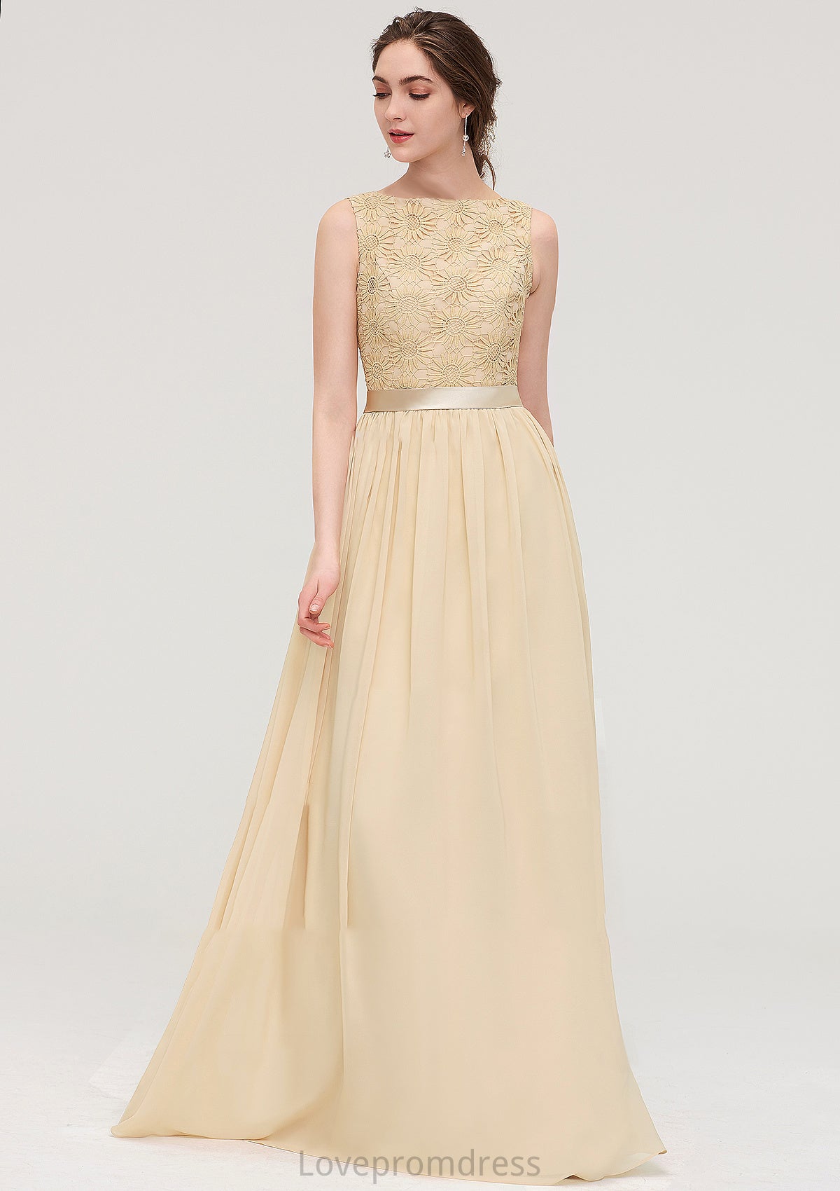 Bateau Sleeveless A-line/Princess Chiffon Long/Floor-Length Bridesmaid Dresses With Sashes Lace Gracie DYP0025472