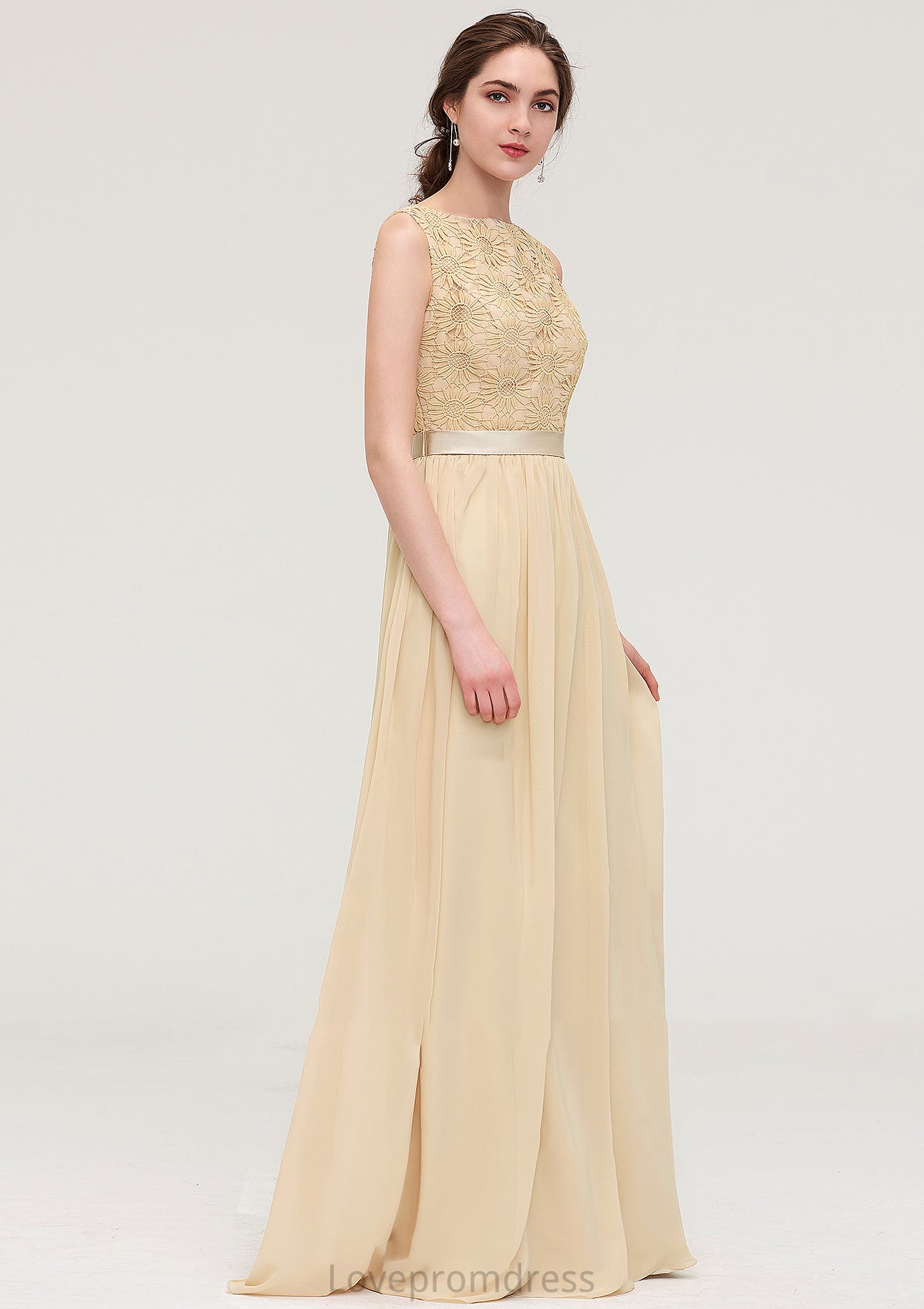 Bateau Sleeveless A-line/Princess Chiffon Long/Floor-Length Bridesmaid Dresses With Sashes Lace Gracie DYP0025472