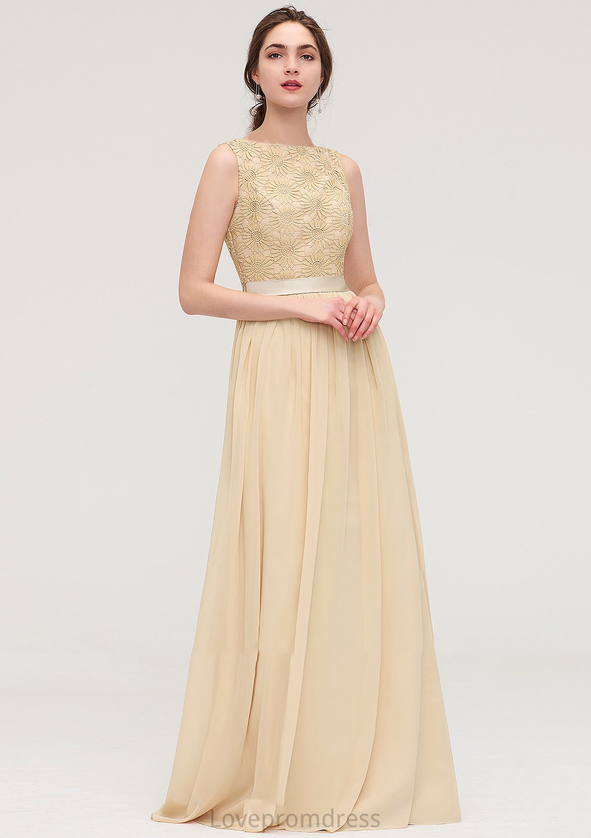 Bateau Sleeveless A-line/Princess Chiffon Long/Floor-Length Bridesmaid Dresses With Sashes Lace Gracie DYP0025472