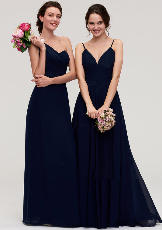 Sleeveless One-Shoulder A-line/Princess Chiffon Long/Floor-Length Bridesmaid Dresses With Pleated Noelle DYP0025475