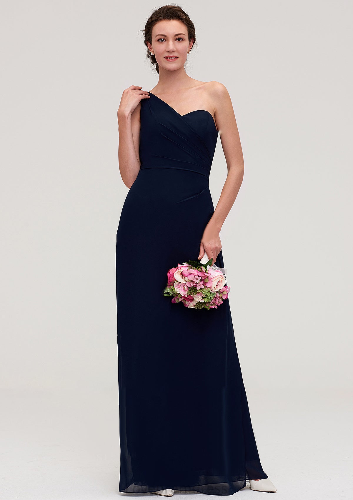 Sleeveless One-Shoulder A-line/Princess Chiffon Long/Floor-Length Bridesmaid Dresses With Pleated Noelle DYP0025475