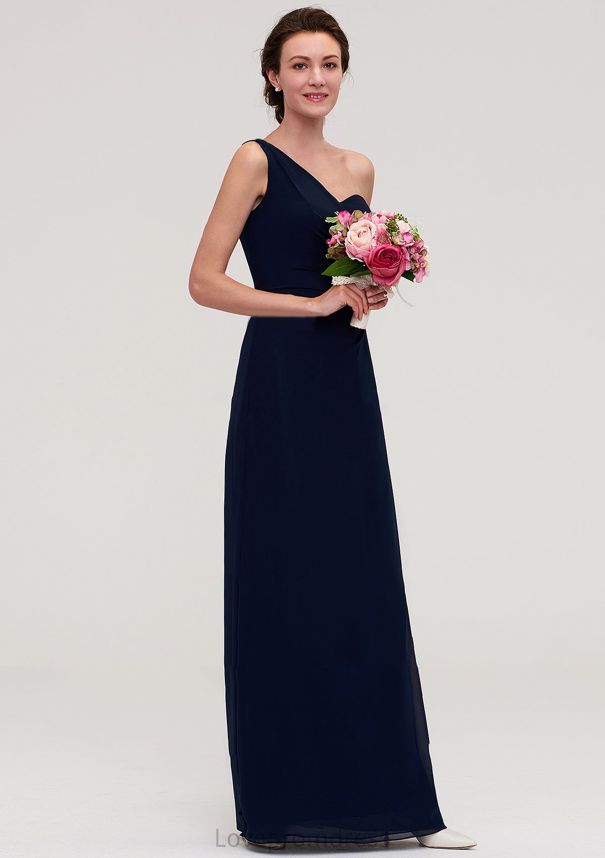 Sleeveless One-Shoulder A-line/Princess Chiffon Long/Floor-Length Bridesmaid Dresses With Pleated Noelle DYP0025475