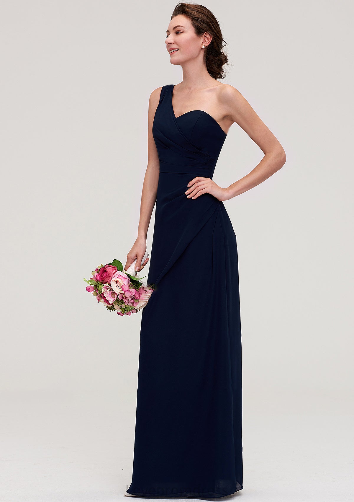 Sleeveless One-Shoulder A-line/Princess Chiffon Long/Floor-Length Bridesmaid Dresses With Pleated Noelle DYP0025475