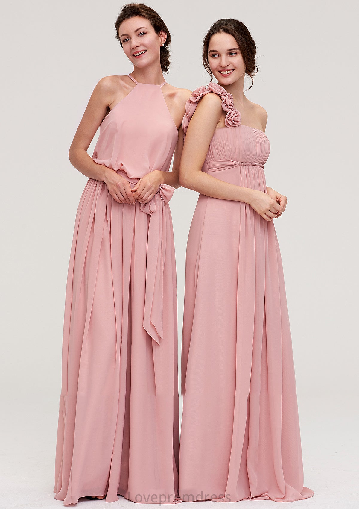 Sleeveless Scoop Neck A-line/Princess Chiffon Long/Floor-Length Bridesmaid Dresseses With Pleated Sashes Micaela DYP0025476