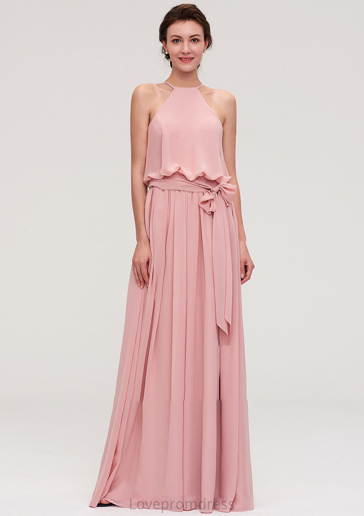 Sleeveless Scoop Neck A-line/Princess Chiffon Long/Floor-Length Bridesmaid Dresseses With Pleated Sashes Micaela DYP0025476