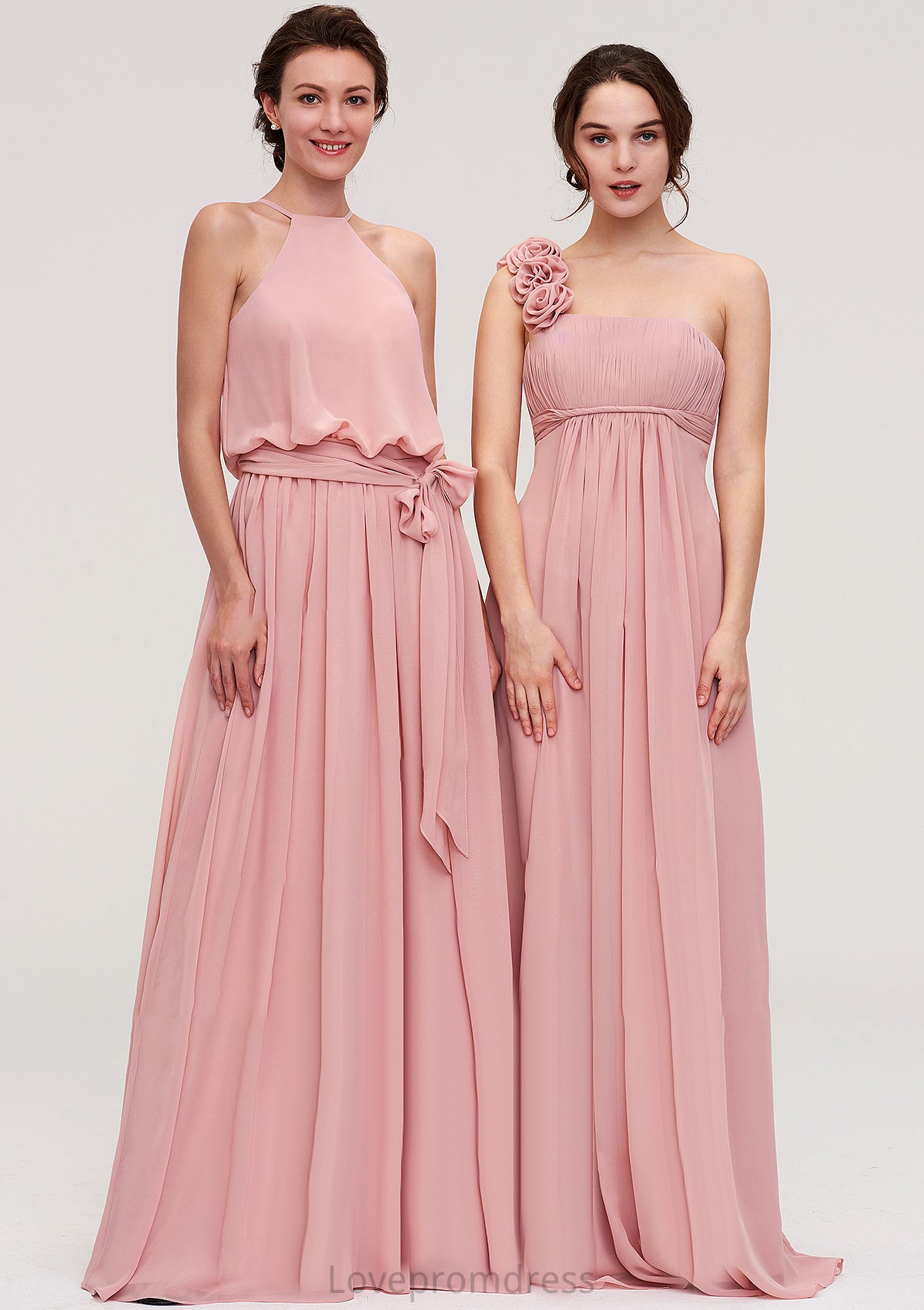 Sleeveless Scoop Neck A-line/Princess Chiffon Long/Floor-Length Bridesmaid Dresseses With Pleated Sashes Micaela DYP0025476