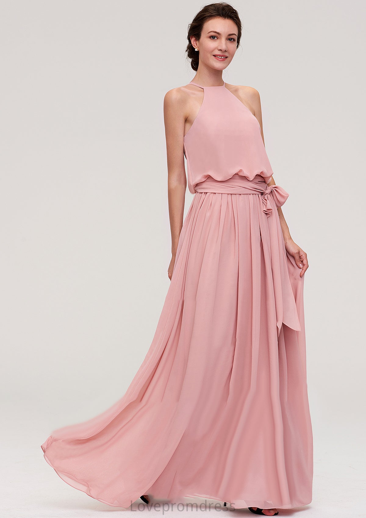 Sleeveless Scoop Neck A-line/Princess Chiffon Long/Floor-Length Bridesmaid Dresseses With Pleated Sashes Micaela DYP0025476