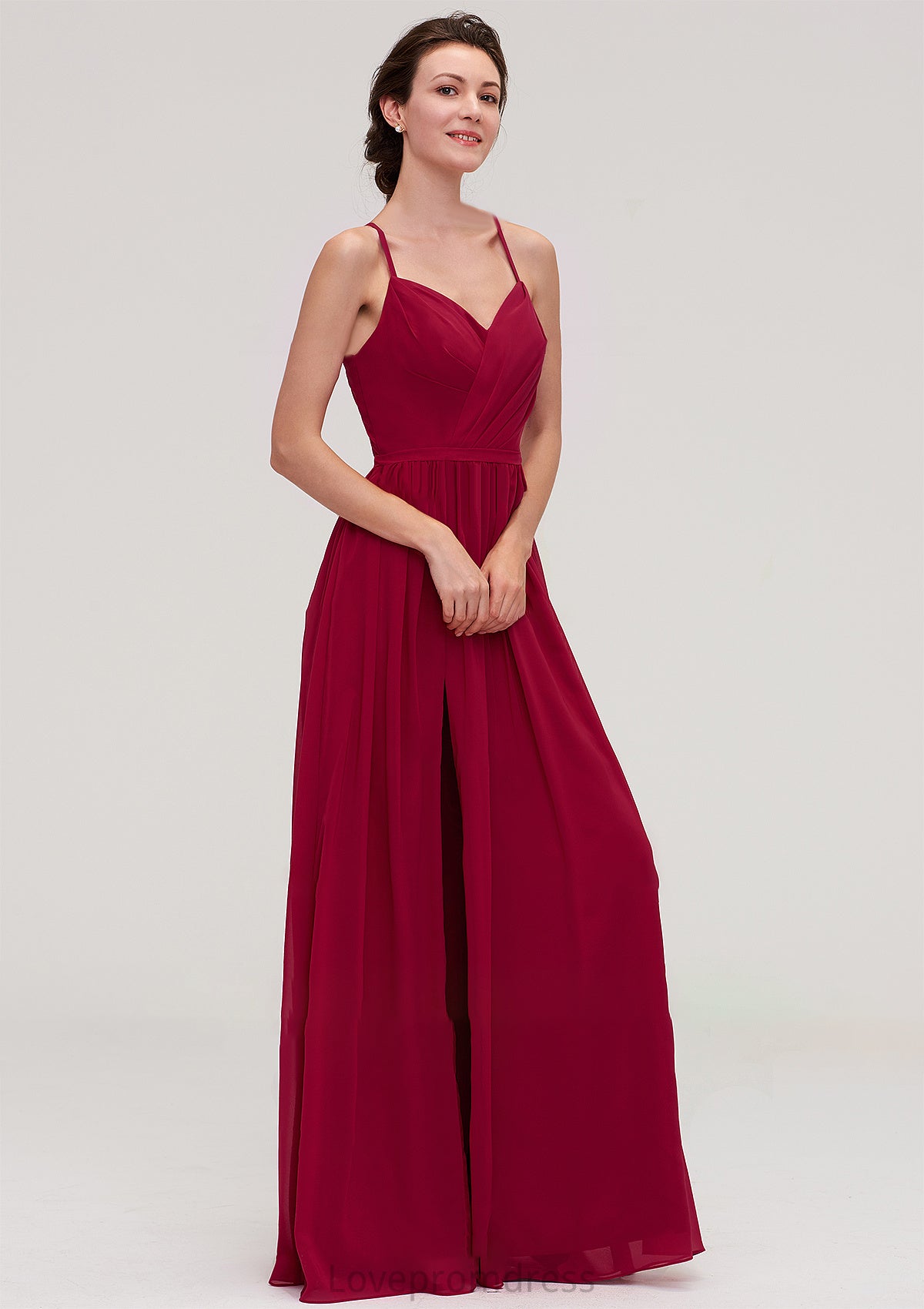 Sleeveless Sweetheart Long/Floor-Length Chiffon A-line/Princess Bridesmaid Dresseses With Split Pleated Cali DYP0025477