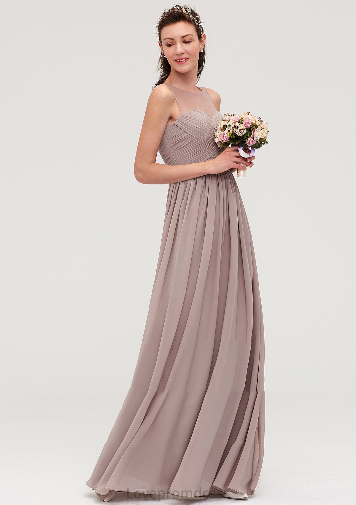 Sleeveless A-line/Princess Chiffon Long/Floor-Length Bridesmaid Dresseses With Pleated Jazmyn DYP0025479