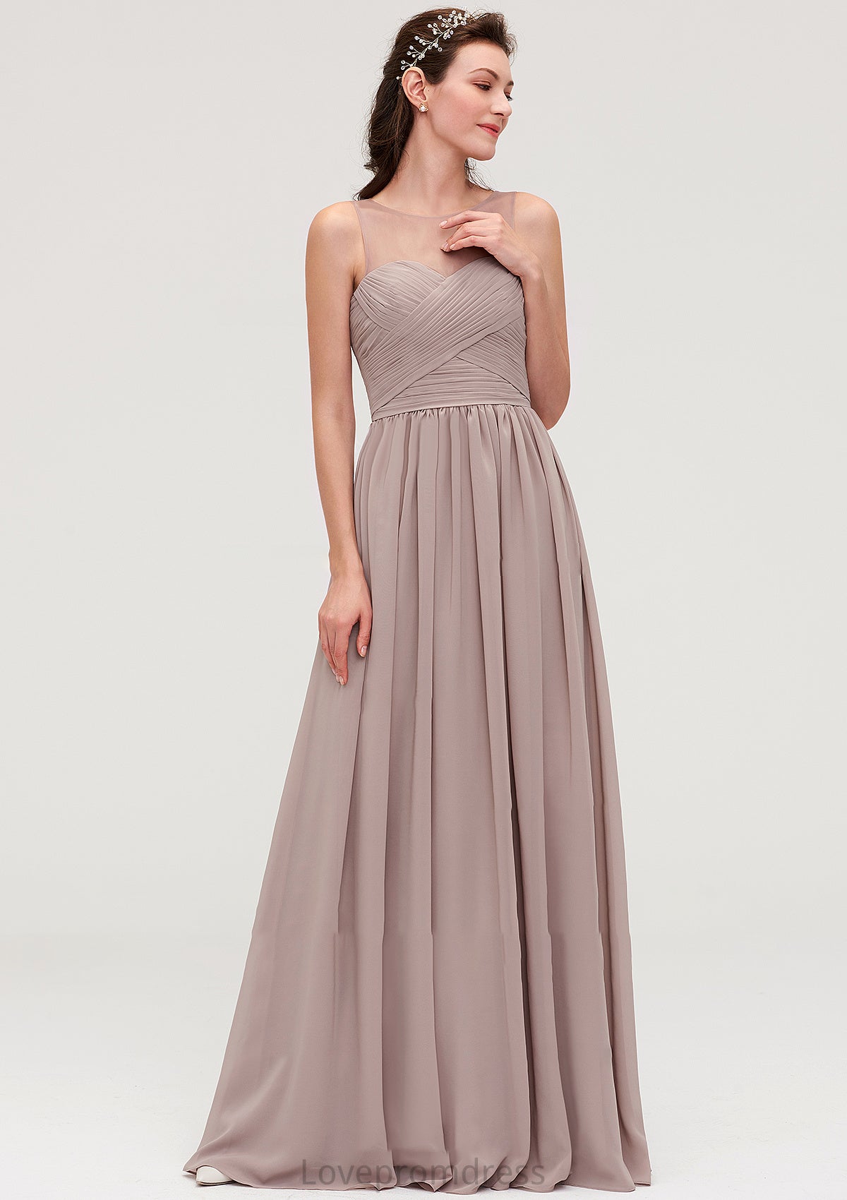 Sleeveless A-line/Princess Chiffon Long/Floor-Length Bridesmaid Dresseses With Pleated Jazmyn DYP0025479