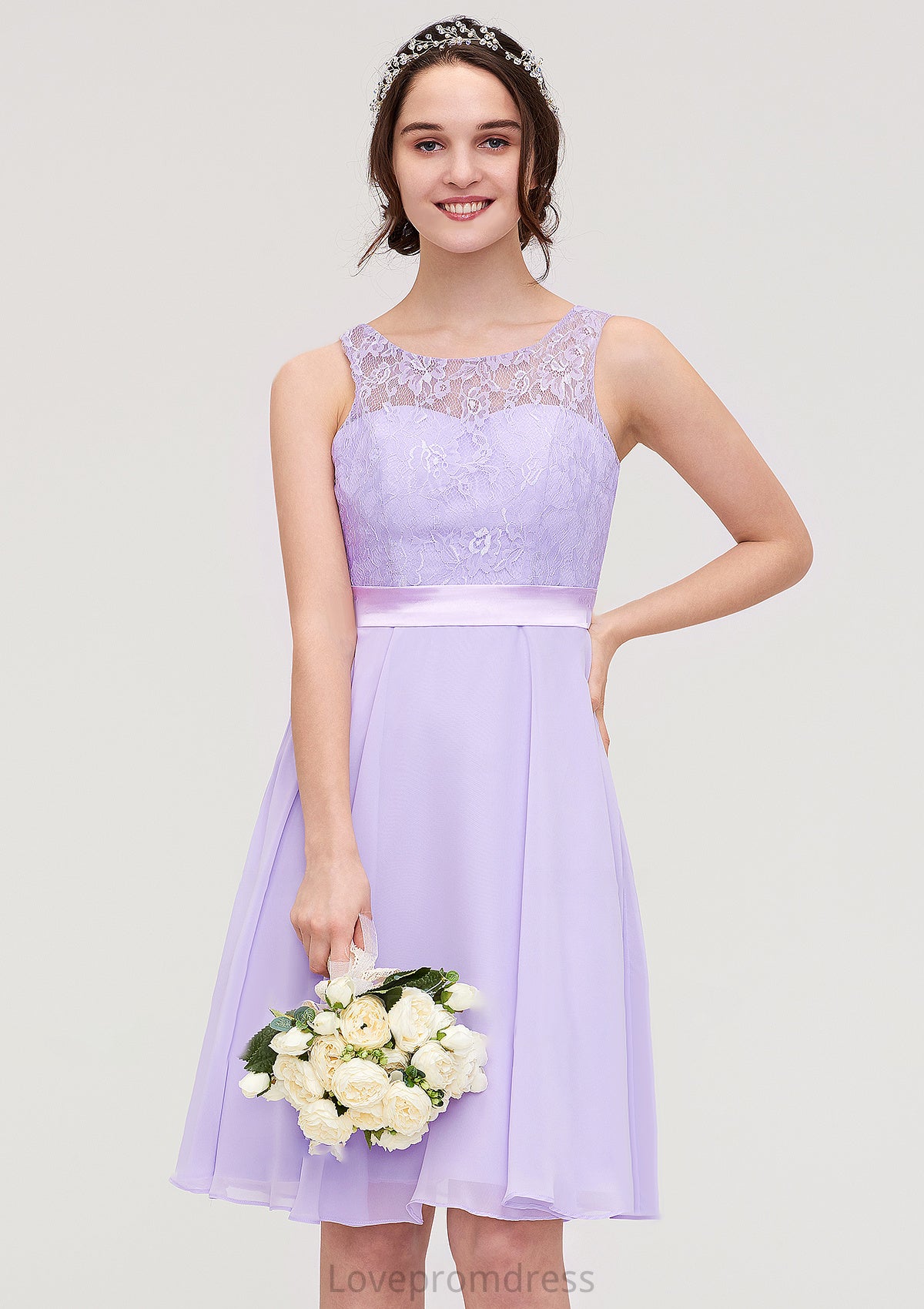 Sleeveless Knee-Length Chiffon A-line/Princess Bridesmaid Dresses With Sashes Lace Bailey DYP0025481