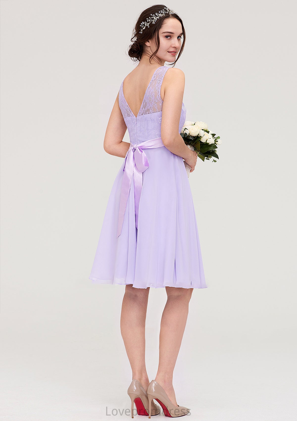 Sleeveless Knee-Length Chiffon A-line/Princess Bridesmaid Dresses With Sashes Lace Bailey DYP0025481