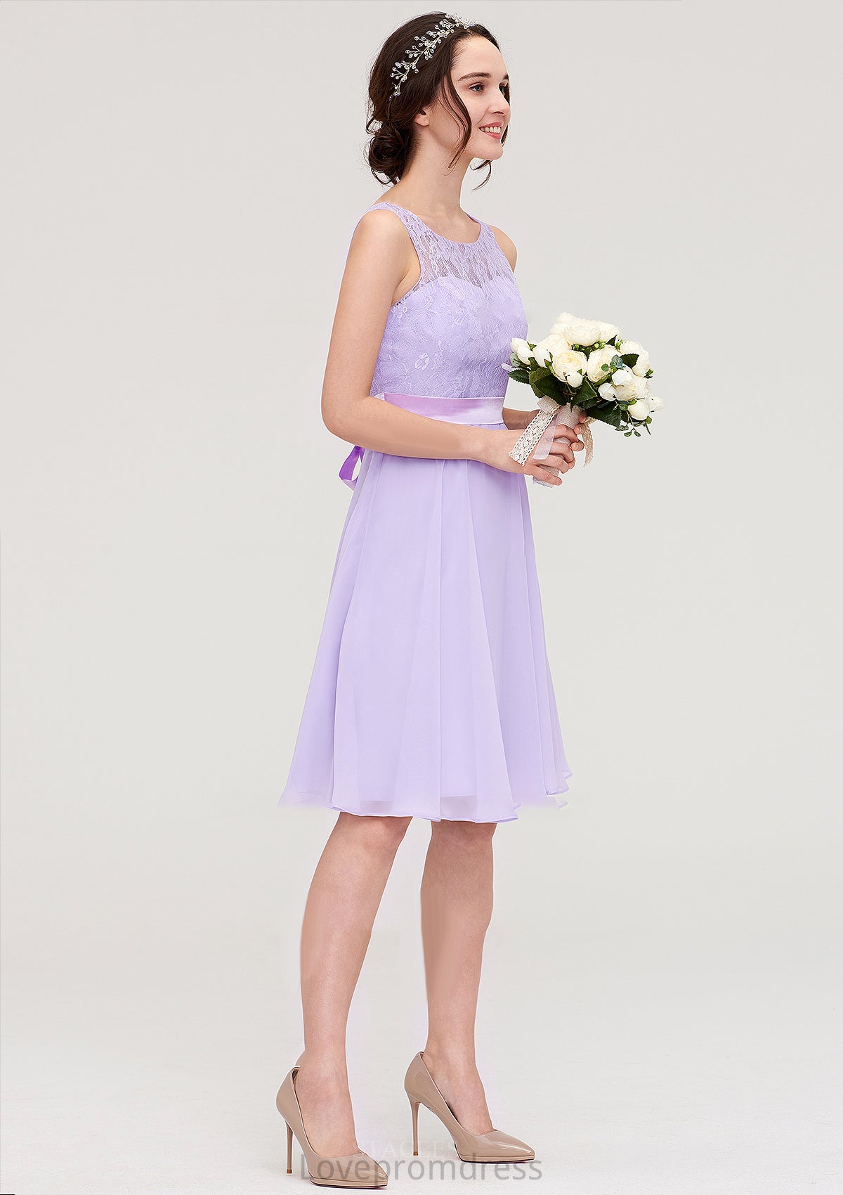 Sleeveless Knee-Length Chiffon A-line/Princess Bridesmaid Dresses With Sashes Lace Bailey DYP0025481