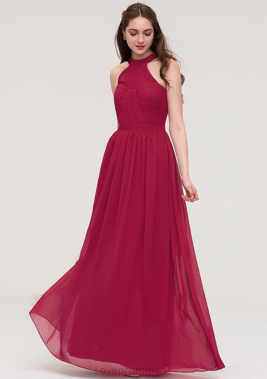 Halter Sleeveless Long/Floor-Length Chiffon A-line/Princess Bridesmaid Dresses With Pleated Aubrie DYP0025483