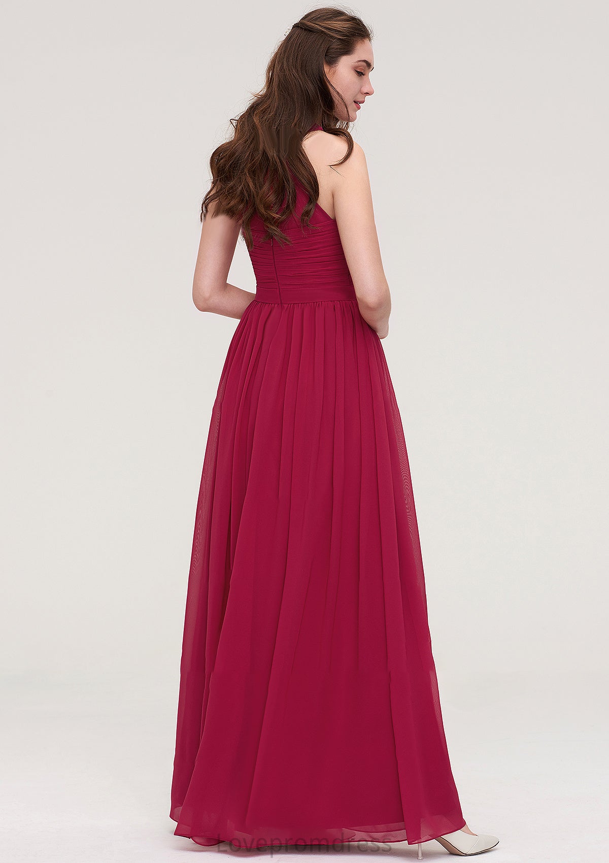 Halter Sleeveless Long/Floor-Length Chiffon A-line/Princess Bridesmaid Dresses With Pleated Aubrie DYP0025483