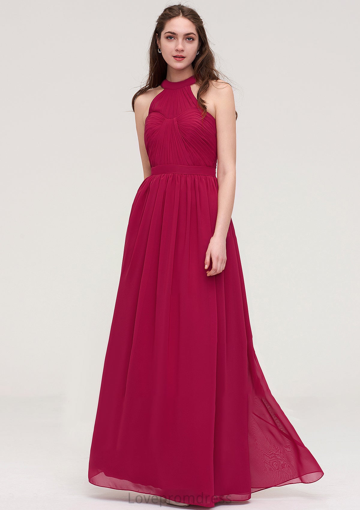 Halter Sleeveless Long/Floor-Length Chiffon A-line/Princess Bridesmaid Dresses With Pleated Aubrie DYP0025483