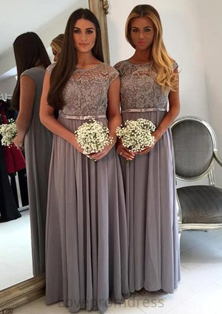 Bateau A-Line/Princess Long/Floor-Length Chiffon Bridesmaid Dresses With Appliqued Maren DYP0025517