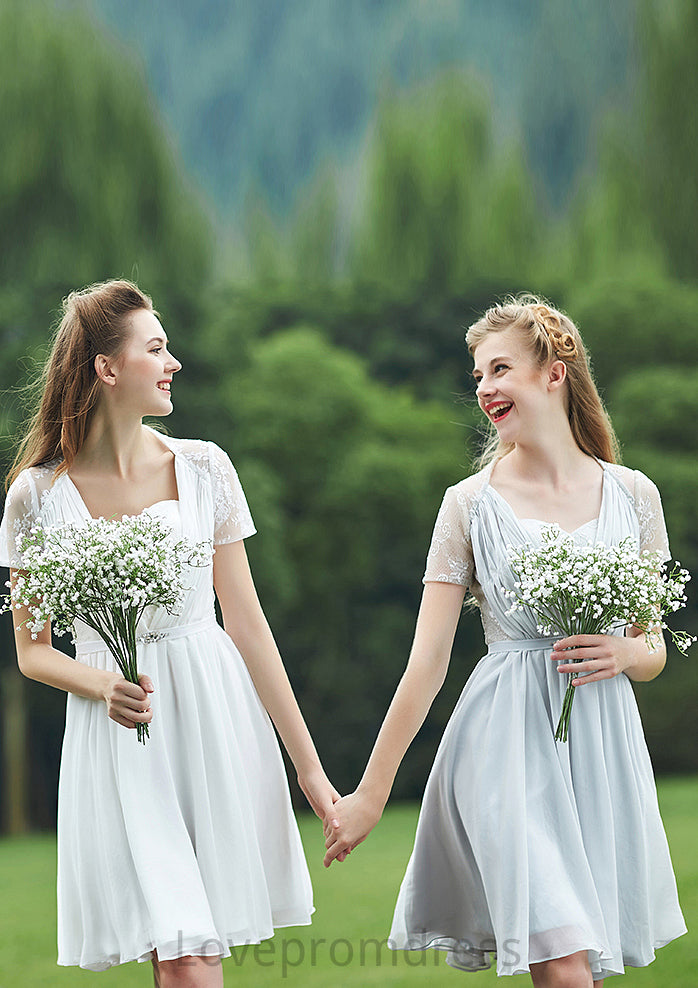 Short/Mini Scalloped Neck Short Sleeve Chiffon A-line/Princess Bridesmaid Dresseses With Lace Ginny DYP0025520