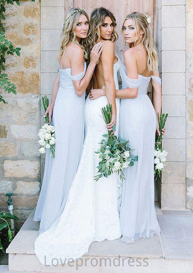 Off-The-Shoulder A-Line/Princess Long/Floor-Length Chiffon Bridesmaid Dresses With Pleated Kaiya DYP0025534