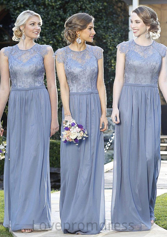 A-Line/Princess Sleeveless Scoop Neck Zipper Long/Floor-Length Chiffon Bridesmaid Dresses With Appliqued Kay DYP0025547