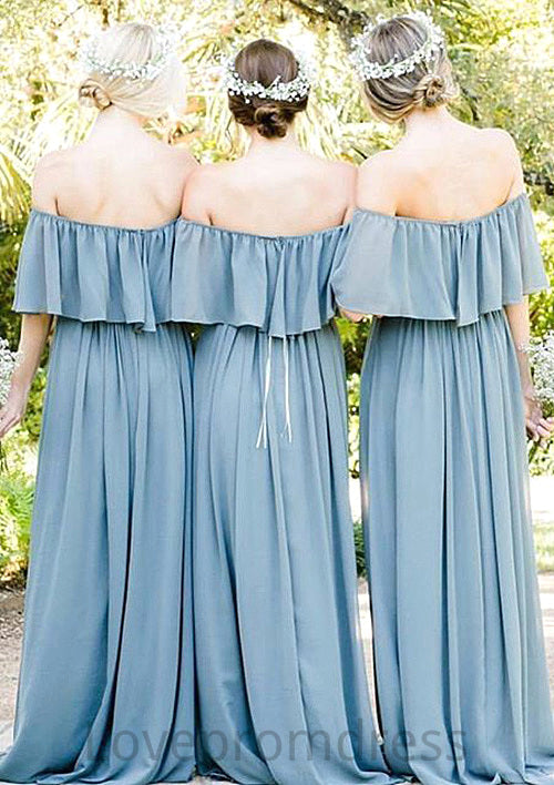 Off-The-Shoulder A-Line/Princess Long/Floor-Length Chiffon Bridesmaid Dresses With Ruffles Jayden DYP0025555